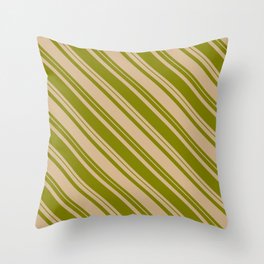 [ Thumbnail: Tan & Green Colored Striped/Lined Pattern Throw Pillow ]