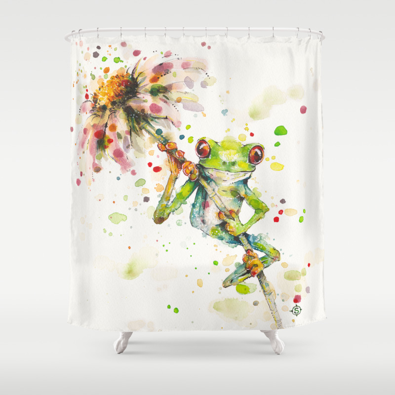 Hello There Bright Eyes Green Tree Frog Shower Curtain By