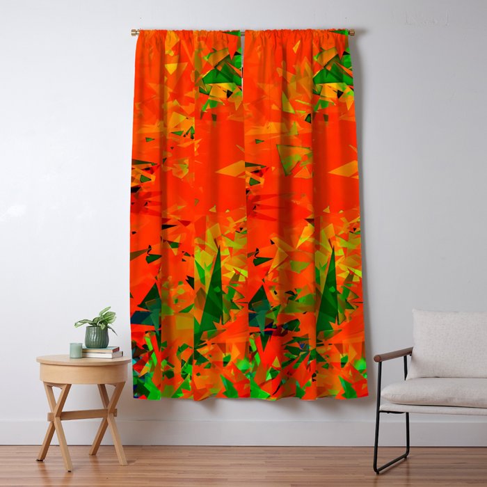 Geometric Triangle Pattern Abstract In Orange Green Blackout