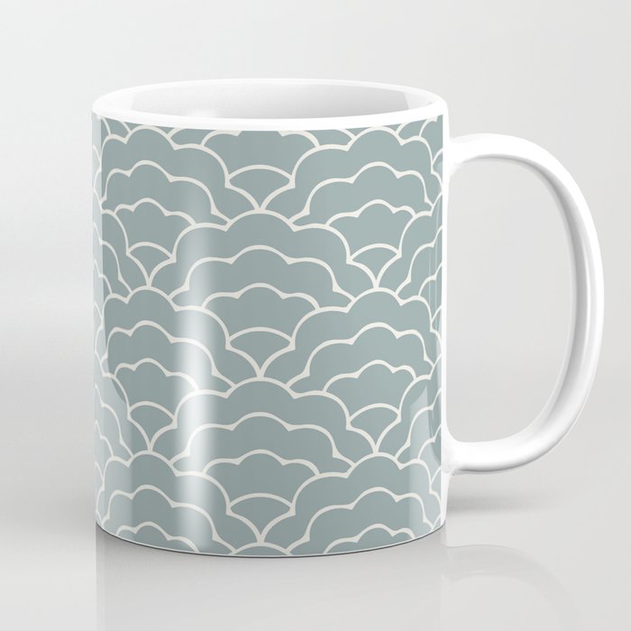 Japanese Scallop Wave - Alabaster White + Vintage Blue Coffee Mug