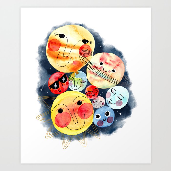 Planet Friends - Kids Universe Galaxy Outerspace Solar System Watercolor Art Print