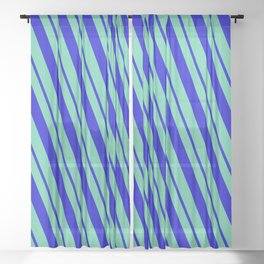 [ Thumbnail: Aquamarine and Blue Colored Pattern of Stripes Sheer Curtain ]