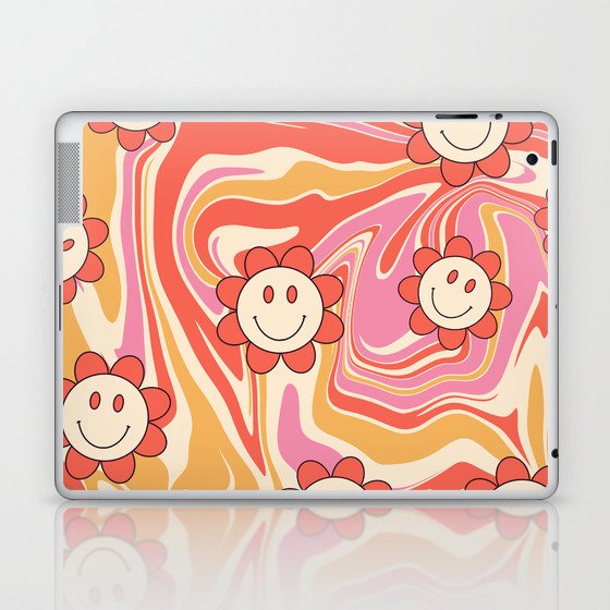 Vintage Psychedelic Swirl Daisy Smiley Laptop & iPad Skin