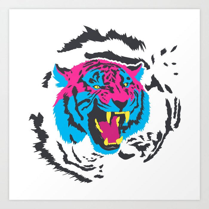 Pink and Blue Tiger Art Print
