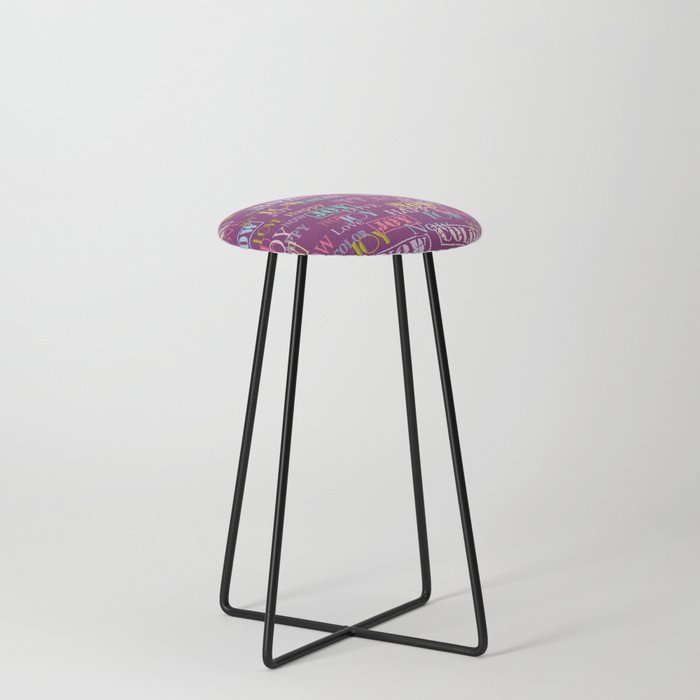 Enjoy The Colors - Colorful typography modern abstract pattern on Hollyhock purple color Counter Stool