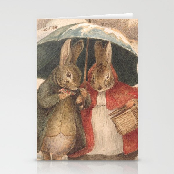 Bunnies in the rain - Beatrix Potter Stationery Cards