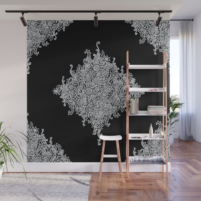 White and Black Floral Lace Wall Mural