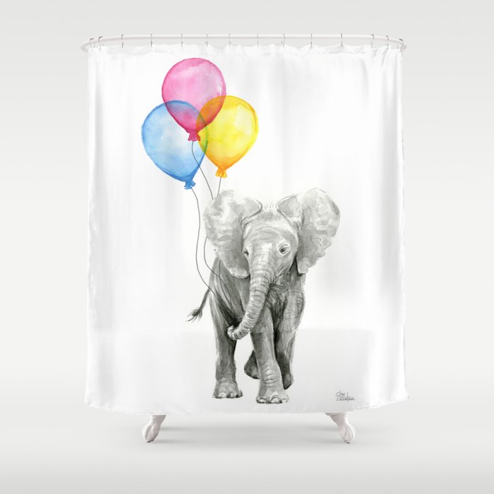 Baby Elephant With Balloons Nursery Animals Prints Whimsical Animal Baby Elephant With Balloons Nursery Animals Prints Whimsical Animal Shower Curtain