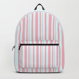 [ Thumbnail: Light Cyan and Light Pink Colored Striped Pattern Backpack ]