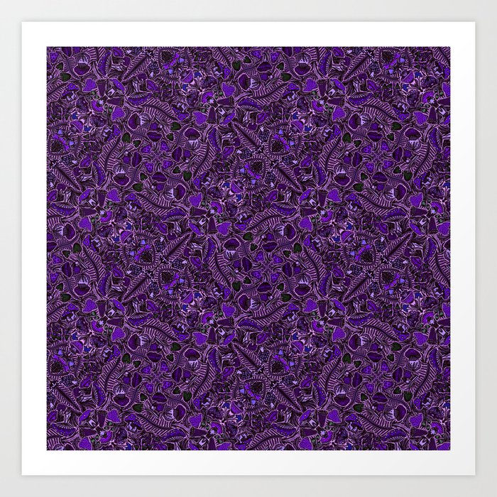 Ultraviolet Mushroom Wood Field Ferns Leaves In Lavender Purple