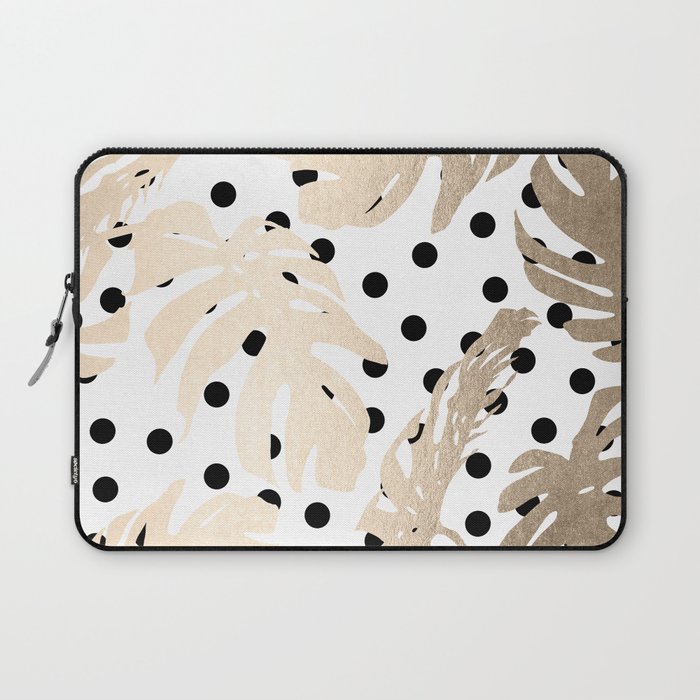 Simply Tropical White Gold Sands Palm Leaves on Dots Laptop Sleeve