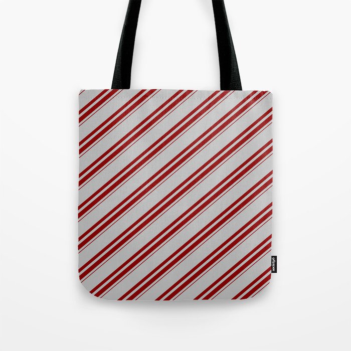 Grey and Dark Red Colored Lined Pattern Tote Bag