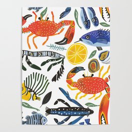 Simple Seafood Pattern - By The Seashore Poster
