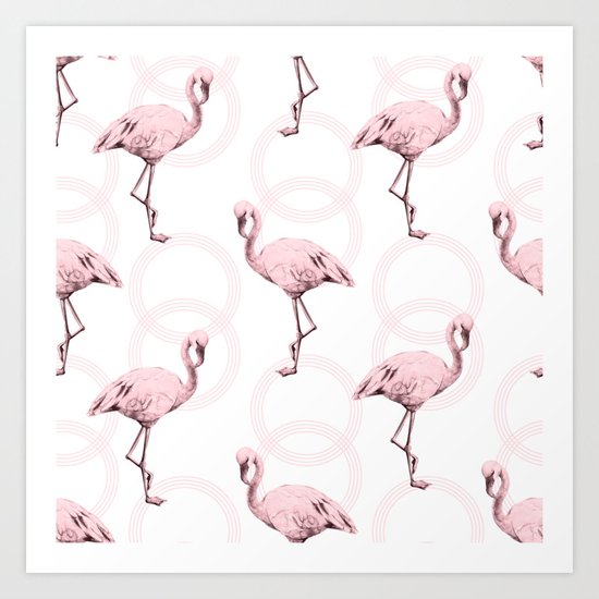 Mod Flamingos on Flamingo Pink Infinity Link Art Print