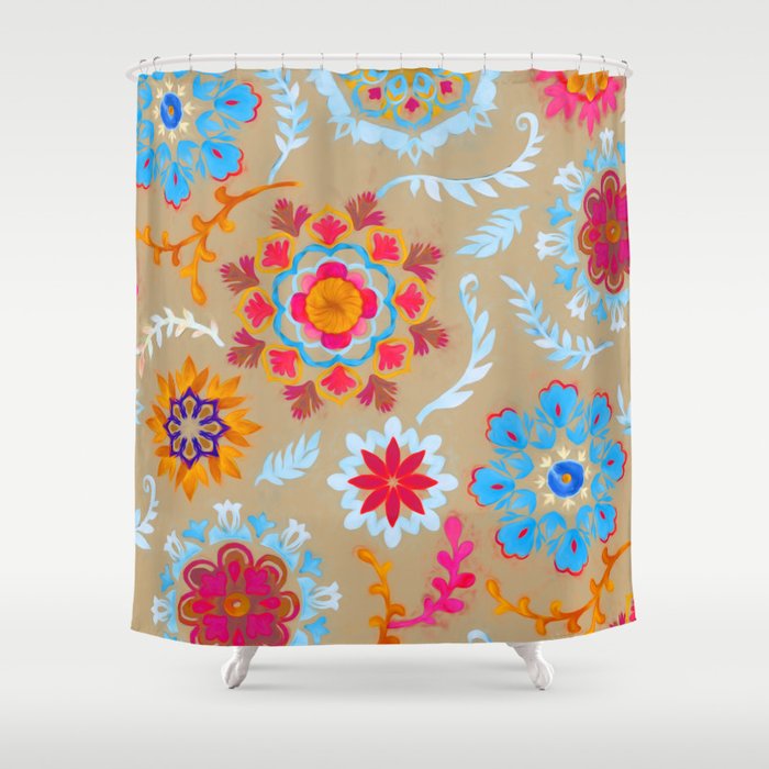 Brown Sugar Suzani Inspired Pattern Shower Curtain