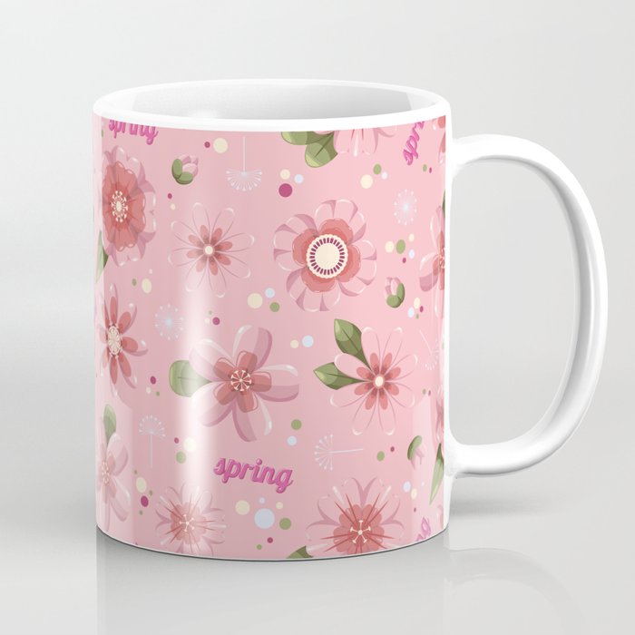 Botanical floral spring flowers pink pattern digital art Coffee Mug