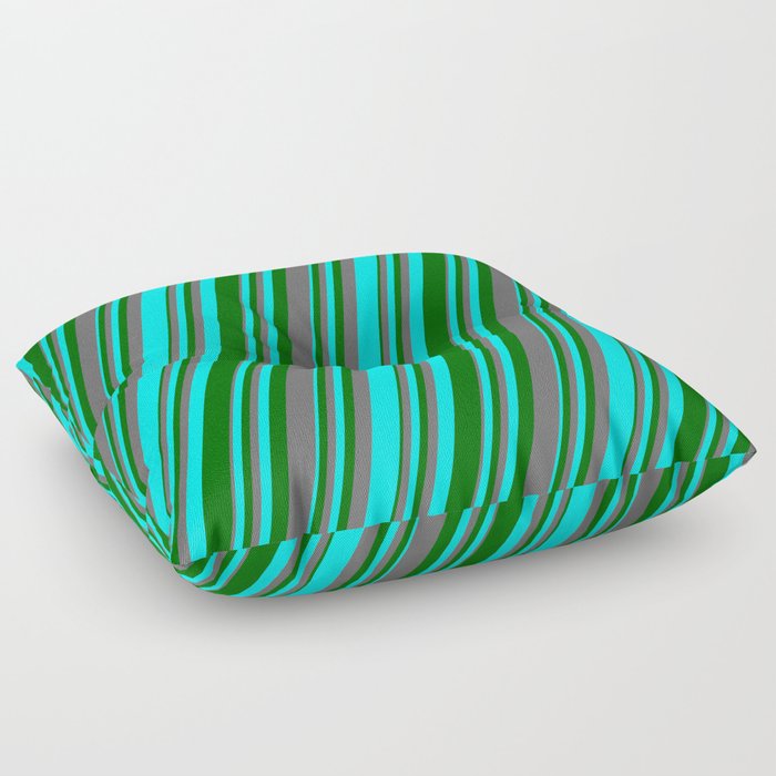 Aqua, Dark Green & Dim Grey Colored Lines/Stripes Pattern Floor Pillow
