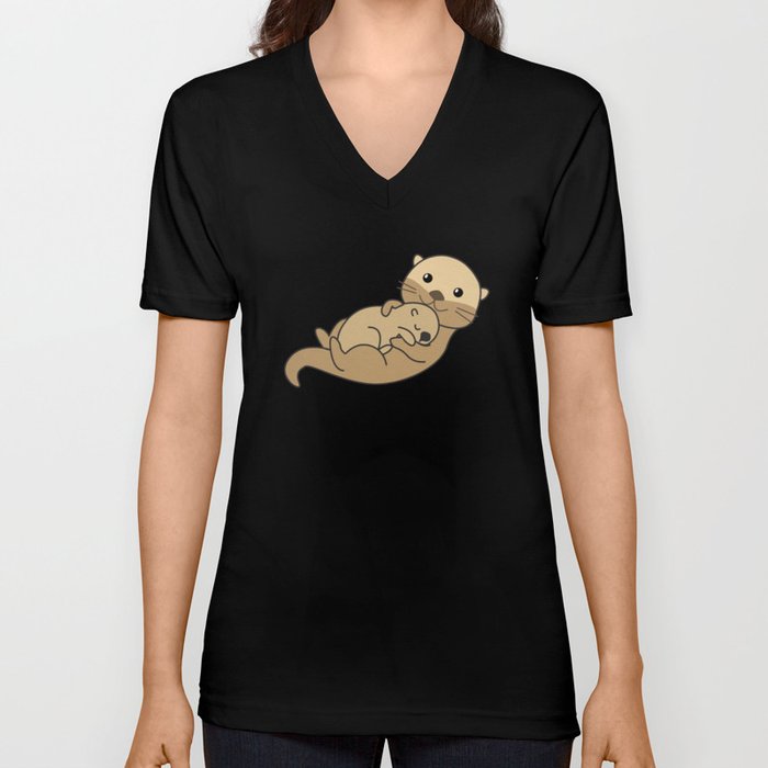 Otter Mom Otters Baby Cute Animals Animal Lovers V Neck T Shirt