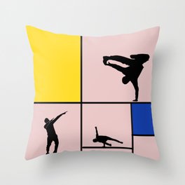 Street dancing like Piet Mondrian - Yellow, and Blue on the pink background Throw Pillow