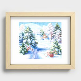 Sunny winter day Christmas tree holiday snowman fairy tale Recessed Framed Print