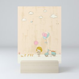 Summer Scene - Girl and Ducklings - Nursery Art Mini Art Print