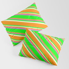 [ Thumbnail: Light Yellow, Dark Orange, Orchid, and Lime Colored Lined Pattern Pillow Sham ]