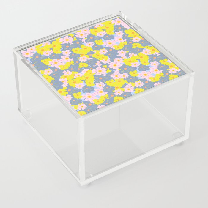 Pastel Spring Flowers on Sky Blue Acrylic Box