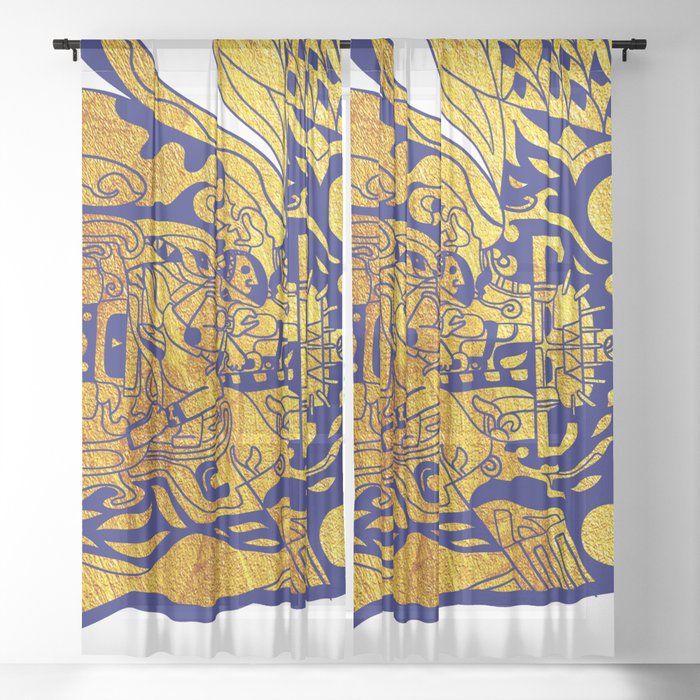 pakal the alien mayan astronaut in mexican pattern wallpaper ecopop  Sheer Curtain