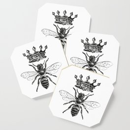 Queen Bee No. 1 | Vintage Bee with Crown | Black and White | Coaster