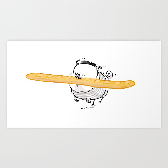 Le Parisien - French baguette pug Art Print