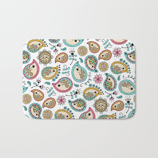 Hedgehog Paisley_Colors and White Bath Mat