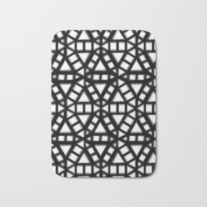 Black and White Pinwheel Pattern Illustration - Digital Geometric Artwork Bath Mat