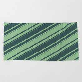 [ Thumbnail: Dark Sea Green and Dark Slate Gray Colored Lines Pattern Beach Towel ]