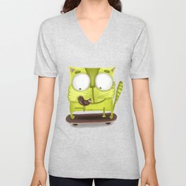 Cat skateboarder V Neck T Shirt