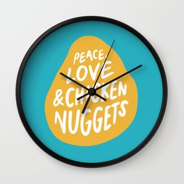 Peace, Love & Chicken Nuggets Wall Clock | Yellow, Love, Funny, Drawing, Evannave, Cartoon, Curated, Type, Saying, Nuggets 