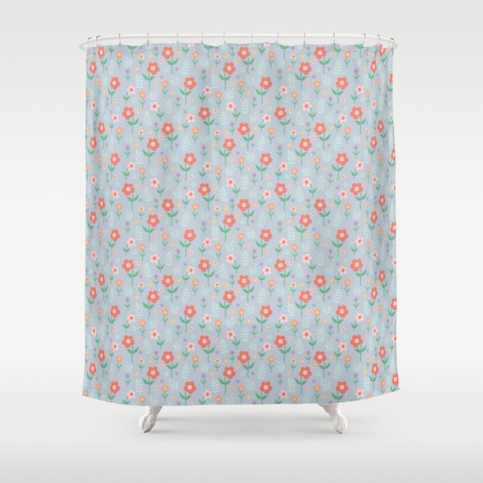 Blooms on Blue Shower Curtain