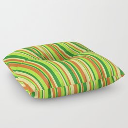 [ Thumbnail: Forest Green, Tan, Chocolate, and Light Green Colored Lined/Striped Pattern Floor Pillow ]