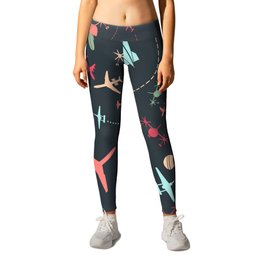 Black Airplane and Aviation Pattern Leggings | Gift, Graphicdesign, Geek, Flying, Fly, Aircraft, Airplane, Avgeek, Cessna, Black 