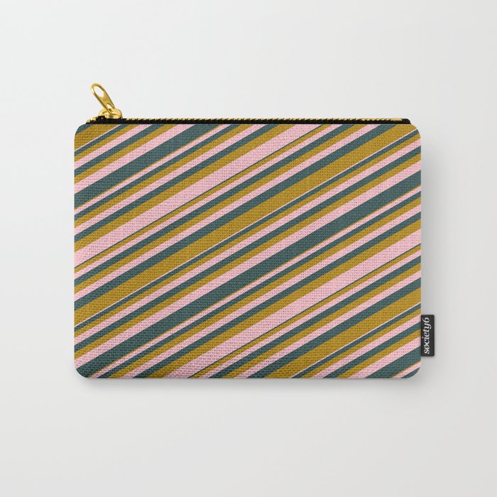 Pink, Dark Slate Gray, and Dark Goldenrod Colored Lines Pattern Carry-All Pouch