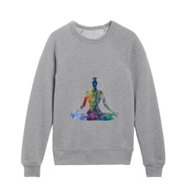 Woman practices yoga in watercolor Kids Crewneck