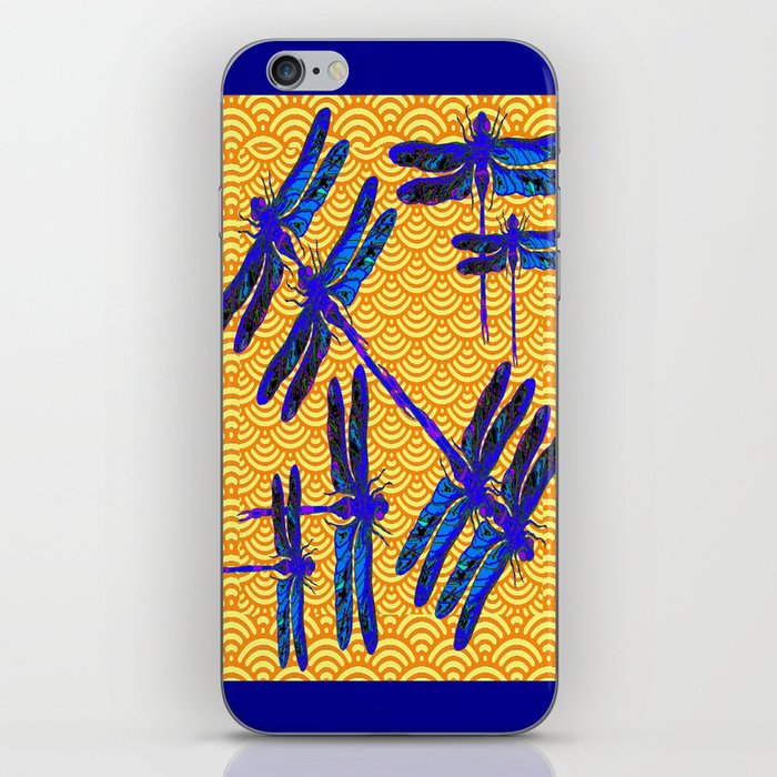 Decorative Rich Blue Dragonflies Asian Brown-Cream Pattern iPhone Skin
