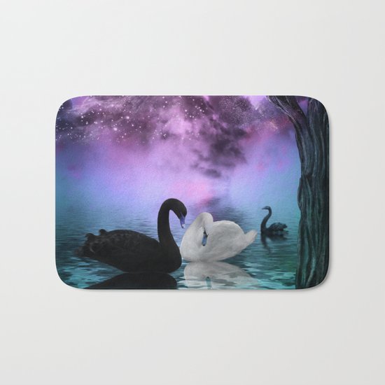 Wonderful black and white swan Bath Mat
