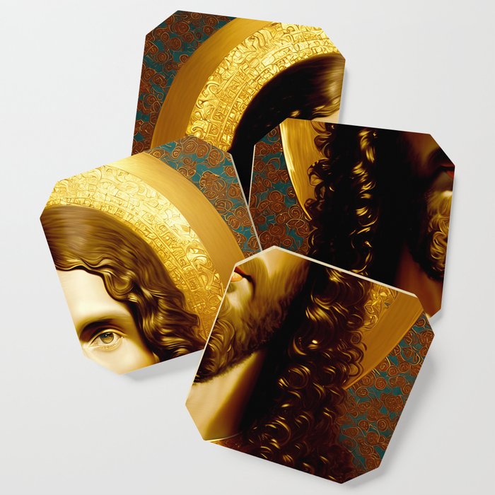 Golden Jesus portrait - classic iconic depiction Coaster