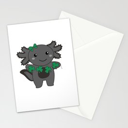 Axolotl With Shamrocks Cute Animals For Luck Stationery Card