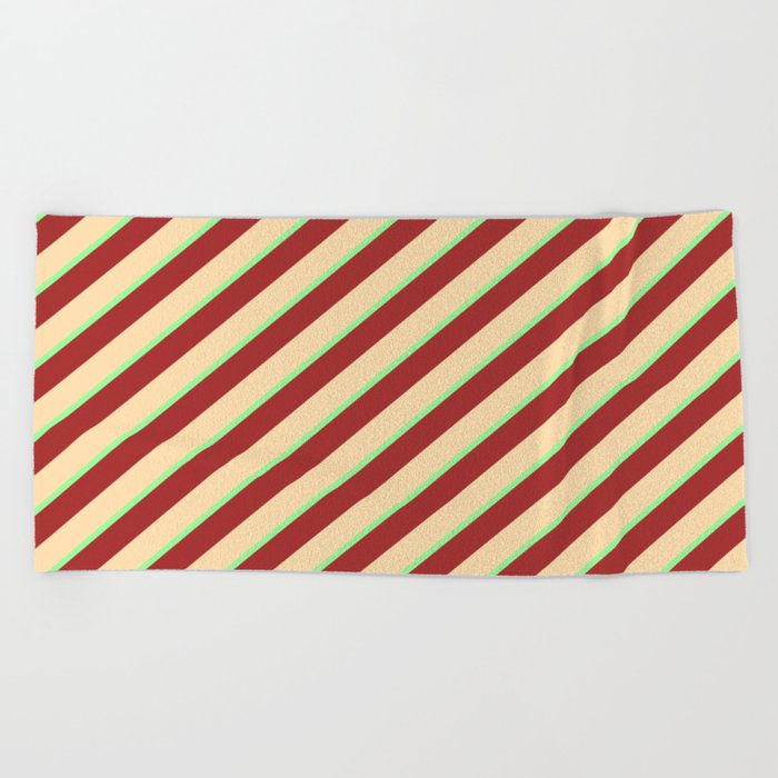 Green, Brown, and Tan Colored Striped/Lined Pattern Beach Towel