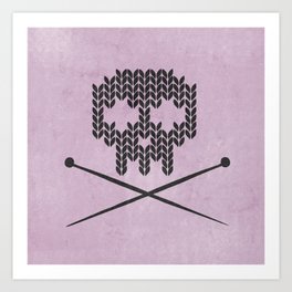 Knitted Skull (Black on Pink) Art Print