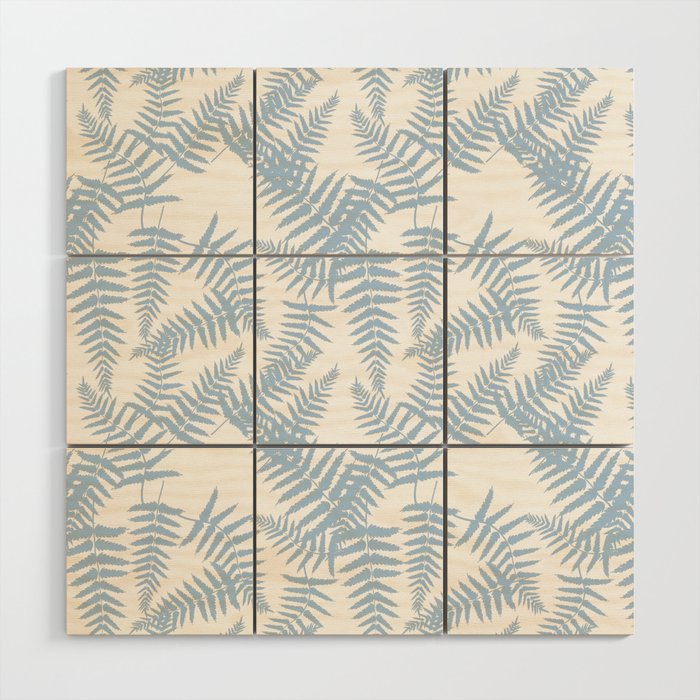 Pale Blue Silhouette Fern Leaves Pattern Wood Wall Art