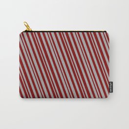 [ Thumbnail: Maroon and Dark Gray Colored Striped Pattern Carry-All Pouch ]