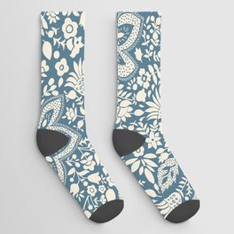 Blossoms and leaves solid denim blue Socks