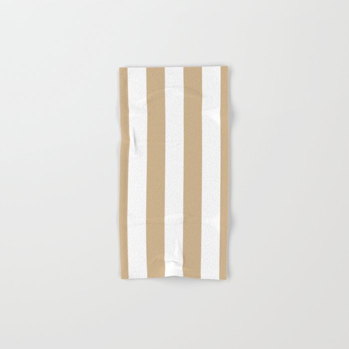 Vertical Stripes White And Tan Brown Hand Bath Towel By Stripesshop Society6